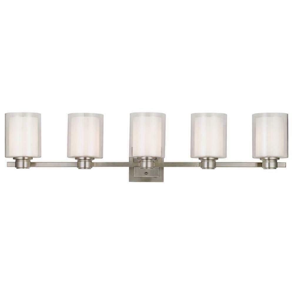 Design House Oslo 44 in. W 5-Light Brushed Nickel One Broken Glass