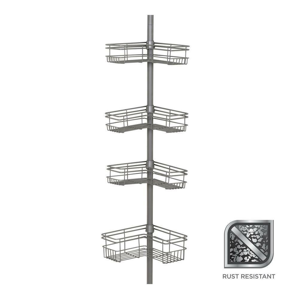Glacier Bay "L" Style Tension Corner Pole Caddy in Satin Nickel with 4 Shelves