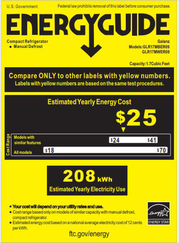 Galanz 1.7 Cu ft Retro Single Door Mini Fridge, Game Room, Garage, Kids Room