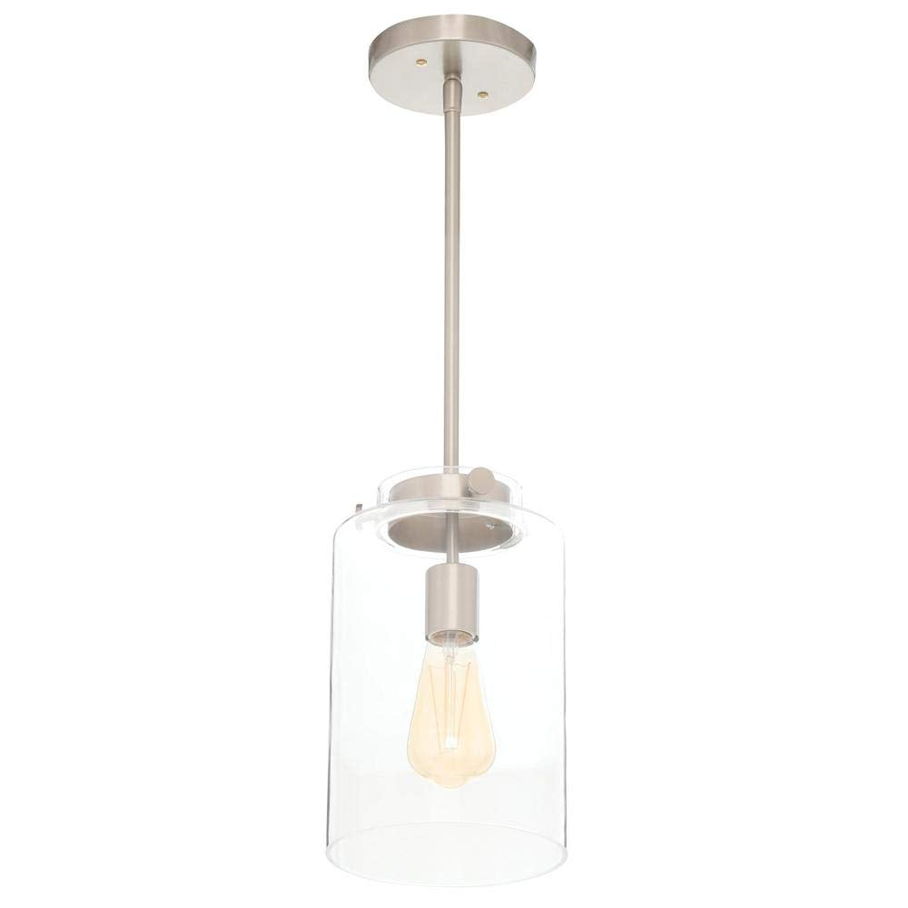 Home Decorators Collection 1-Light Brushed Nickel Mini Pendant with Clear Glas..
