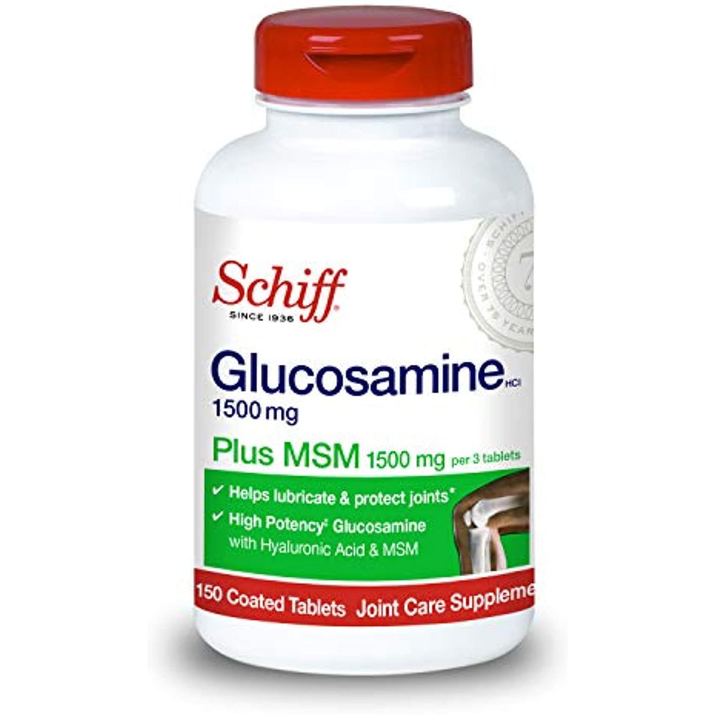 Glucosamine 1500mg (per serving) + MSM, Schiff Tablets (150 count in a bottle), Joint Care Supplement, Helps Support Joint Mobility and Flexibility, Helps Support Healthy Structure of Cartilage*