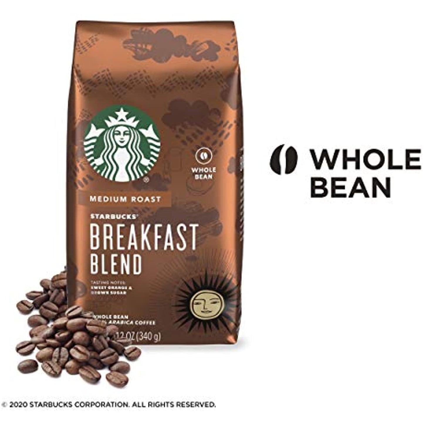 12 PACK Starbucks Breakfast Medium Roast Whole Bean Coffee Best By August 2020