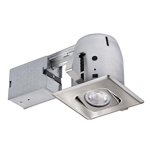 Globe Electric 4" Die-Cast Swivel Square Trim Recessed Lighting Kit, Brushed Nickel, Easy Install Push-N-Click Clips, 3.88" Hole Size 90039