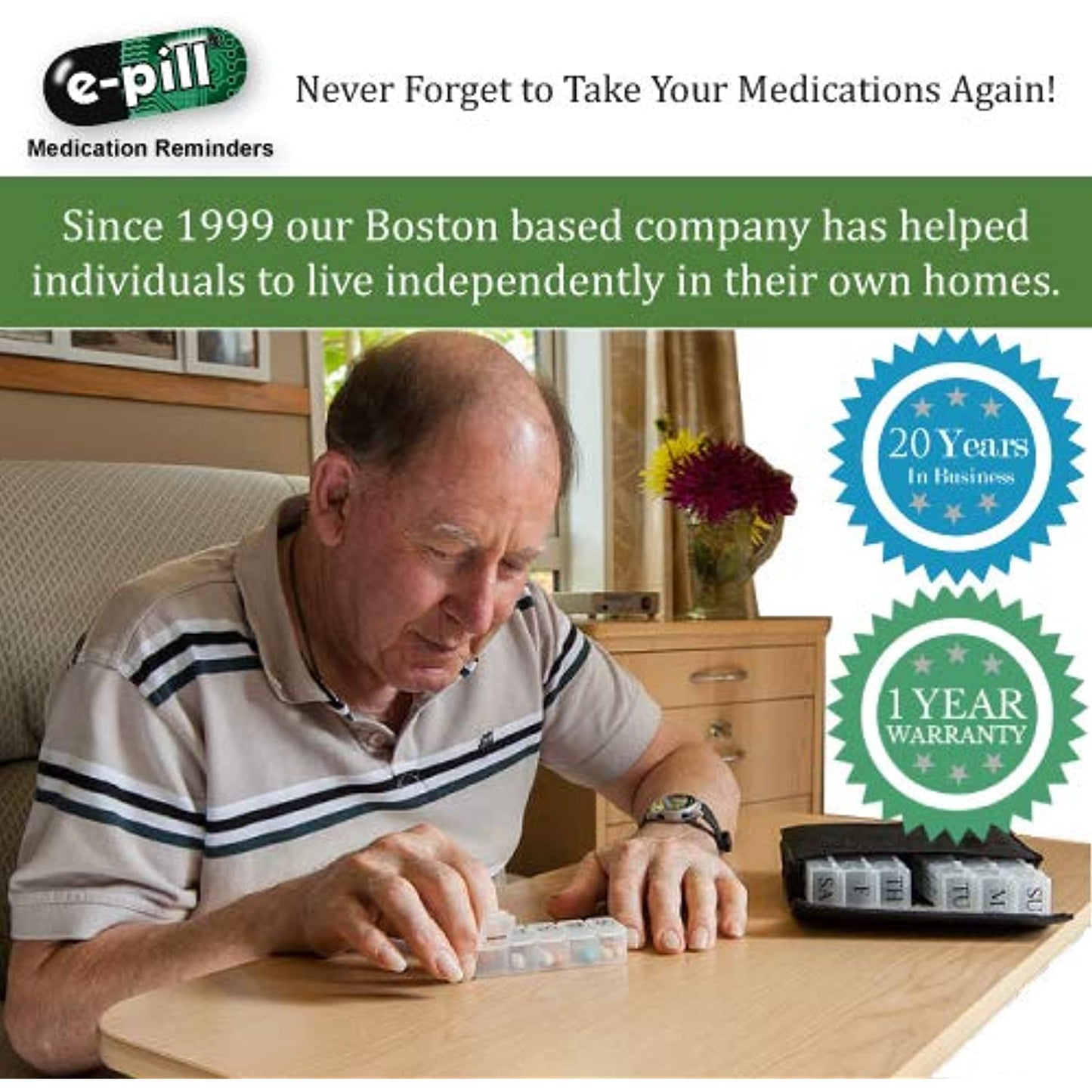 e-Pill Station – Locked Automatic Pill Dispenser with Tipper Base - White Lid