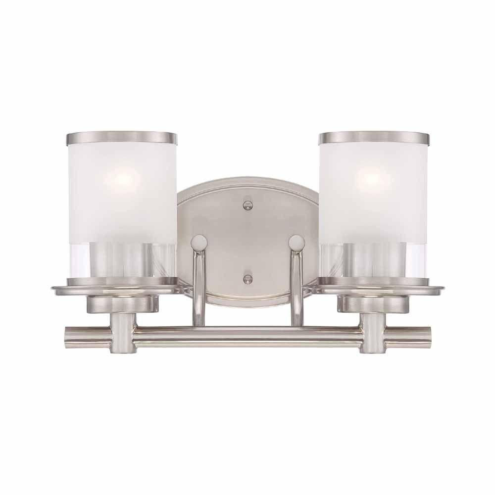 Hampton Bay 2-Light Brushed Nickel Vanity Light with Clear and Sand Glass Shades