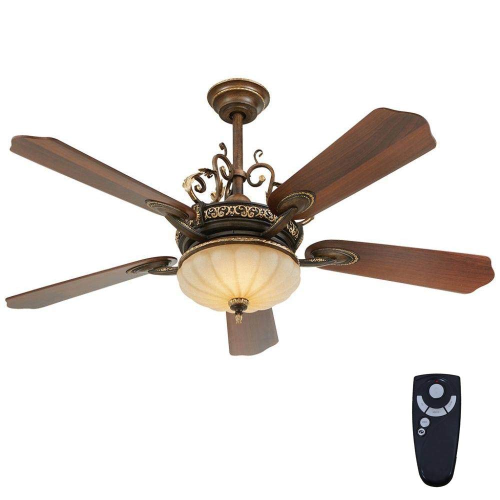 Home Decorators Collection Chateau Deville 52 Inch Integrated LED Indoor Walnut Ceiling Fan with Light Kit and Remote Control