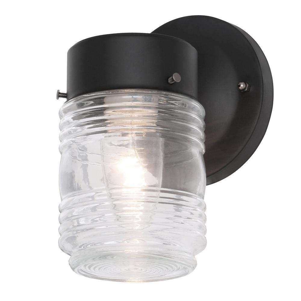 Hampton Bay 1-Light Matte Black Outdoor Jelly-Jar Wall Light -OPEN BOX
