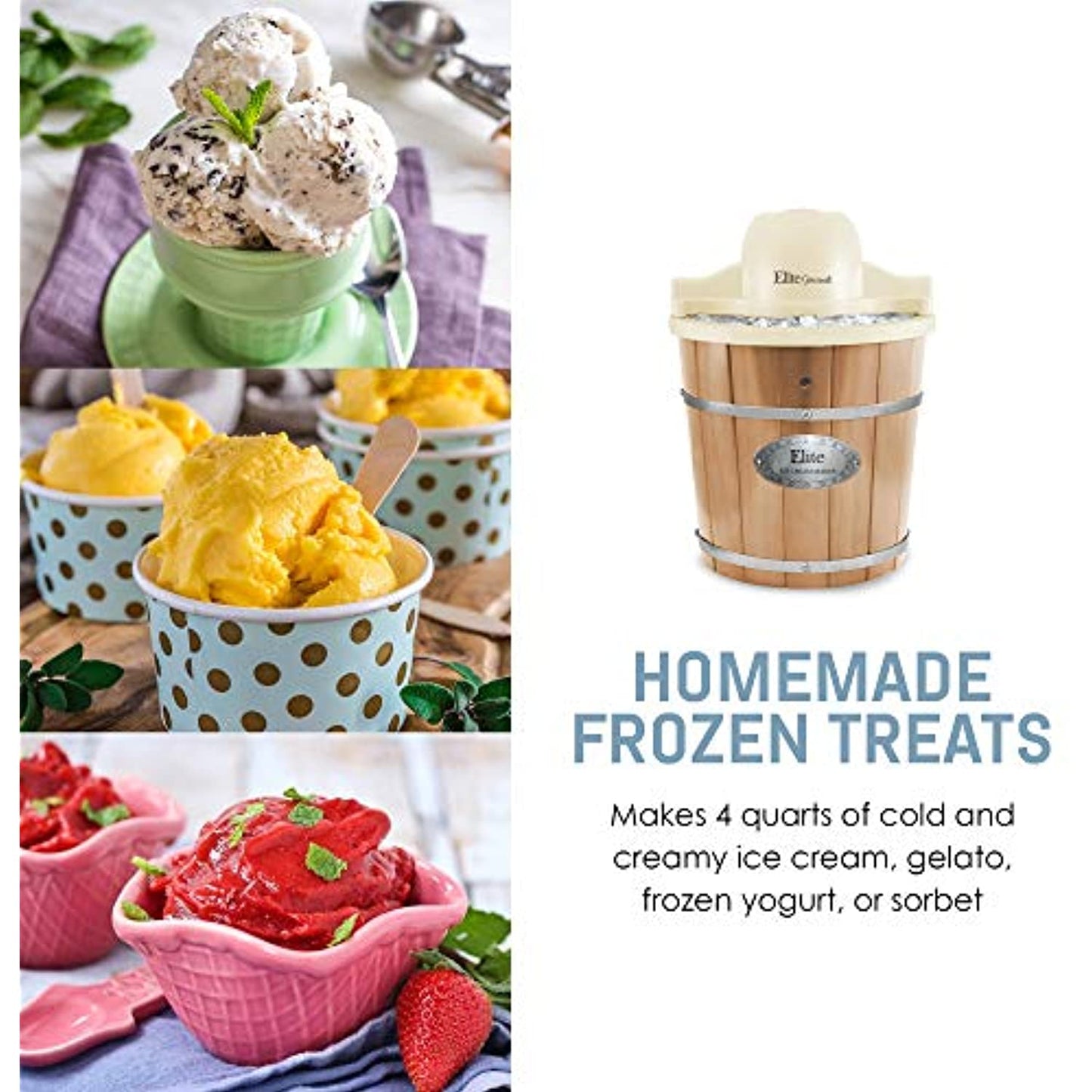 Elite Gourmet EIM-924L 4 Qt. Electric Motorized Maker Ice & Rock Salt, 4Qt.