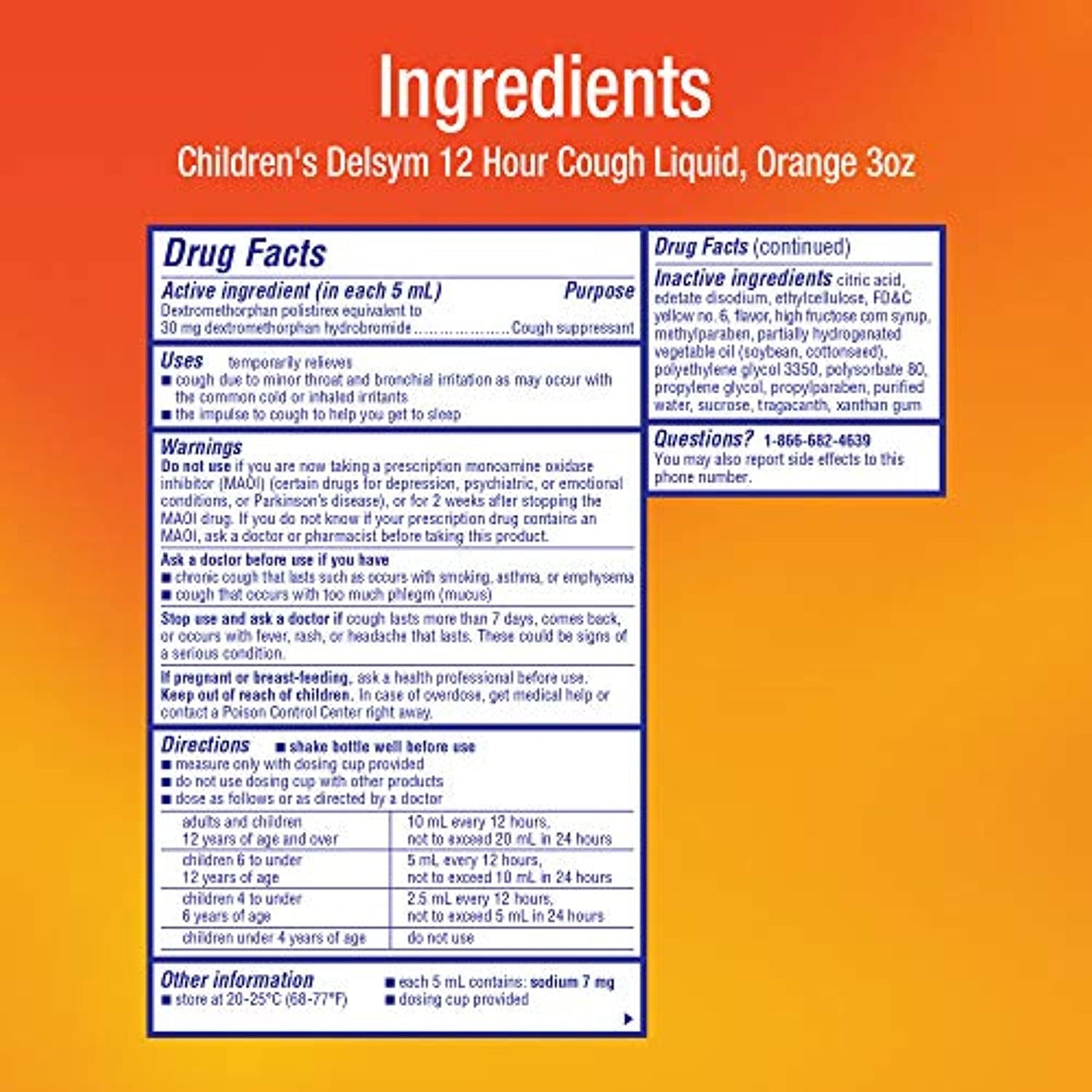 16 PACK Delsym Children's 12 Hr Cough Relief Liquid, Orange, 3oz Exp 8/2022