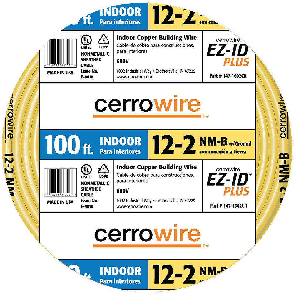 Cerrowire 147-1602CR 100-Foot 12/2 NM-B Solid with Ground Wire, Yellow