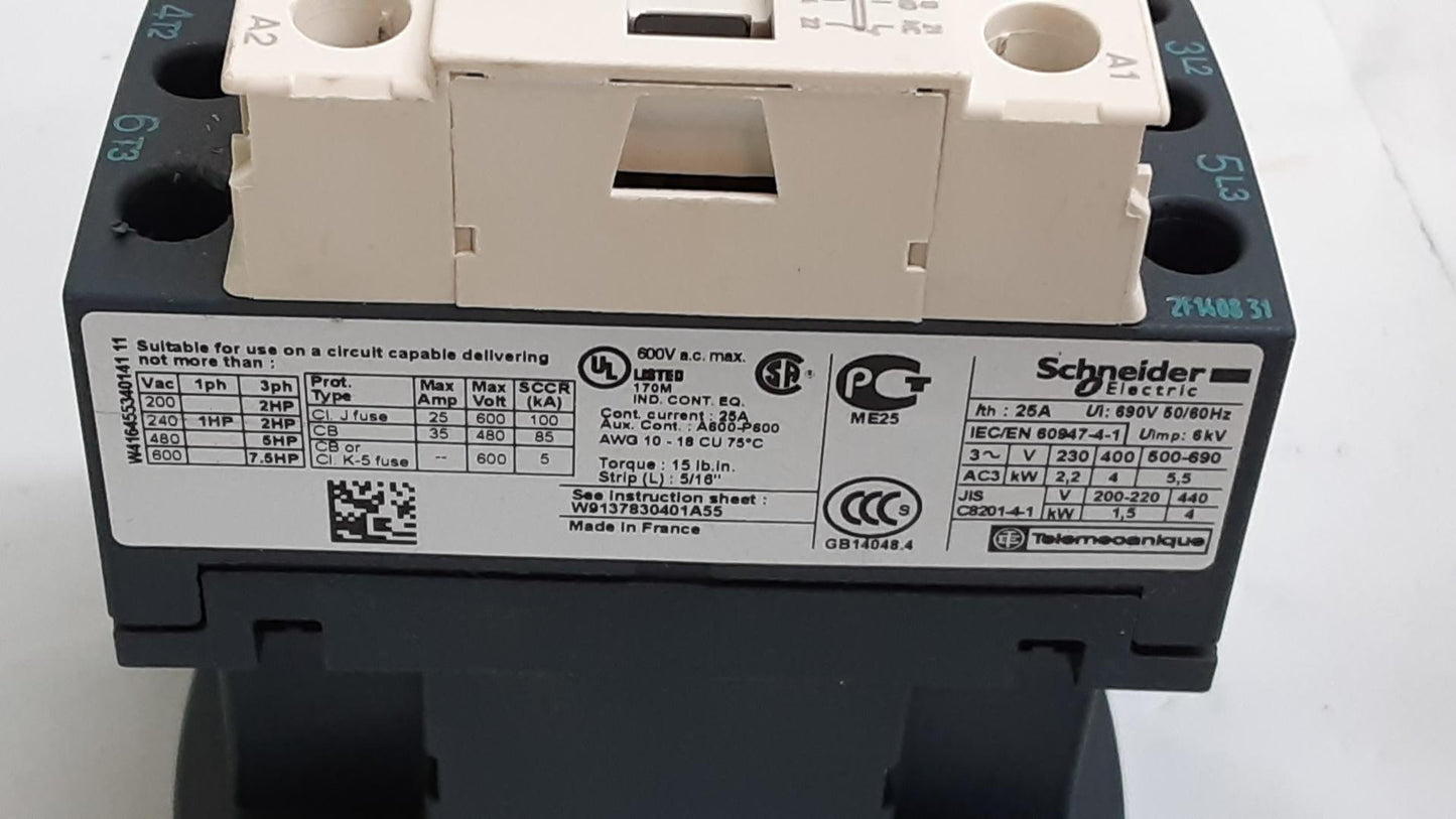 Schneider Electric LC1D09 Circuit Breaker For Fuser 25 Amps / 600 V