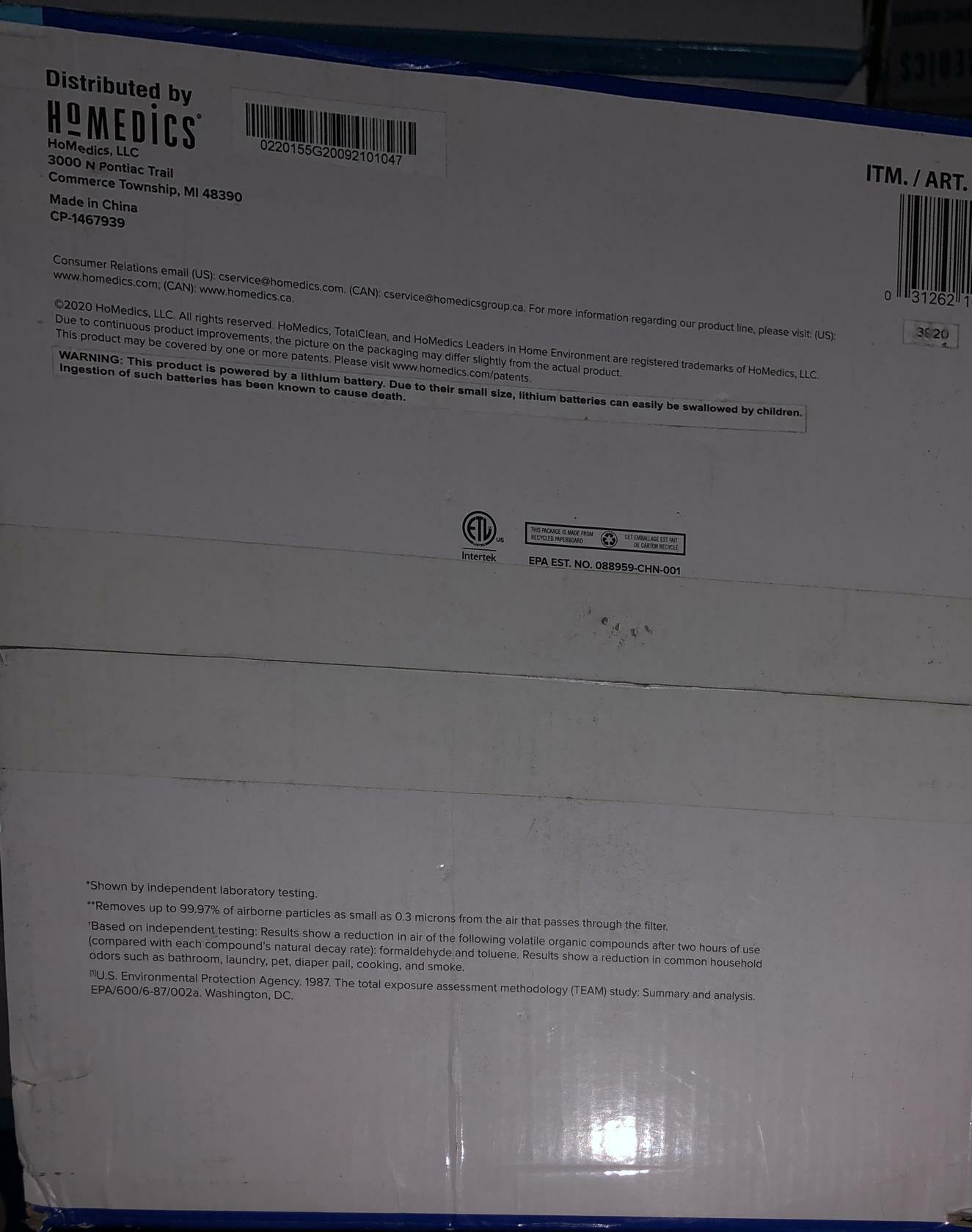 HoMedics TotalClean Deluxe 5-in-1 Tower Air Purifier with UV-C Technology with