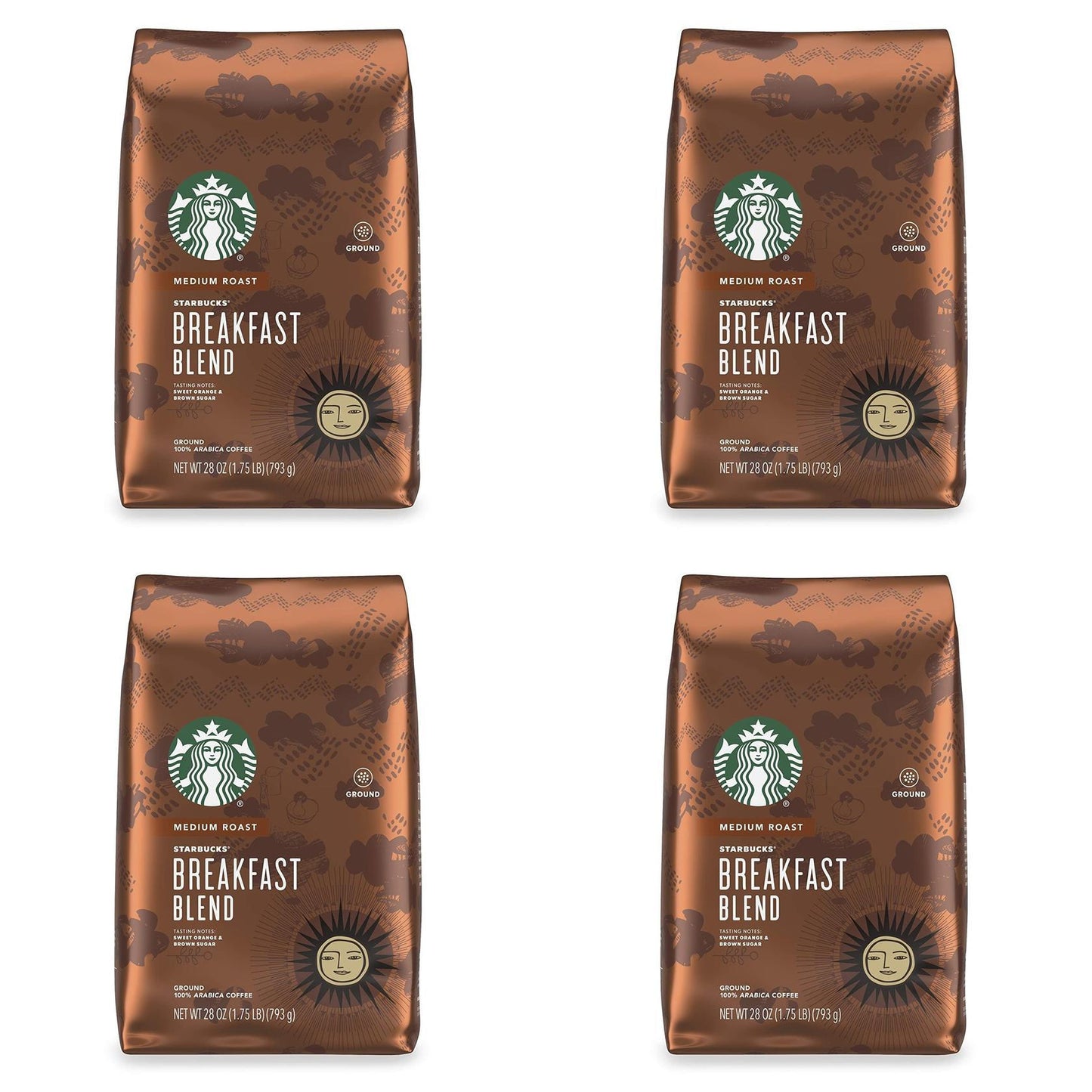 Starbucks Pack of 4 Breakfast Ground 28oz Best By 3/2022
