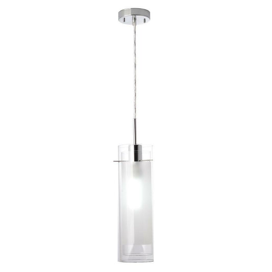 1-Light Clear Glass Hanging Pendant 5 ft. Adjustable Dimmable Polished Chrome