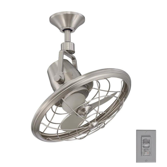 Oscillating Ceiling Fan 18 in Caged Design Wall Control Brushed Nickel Finish