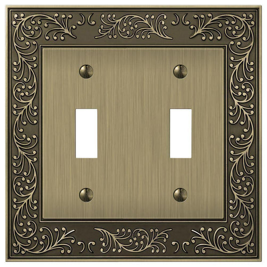Hampton Bay Bleinhem 2 Toggle Wall Plate Brushed Brass Cast - New