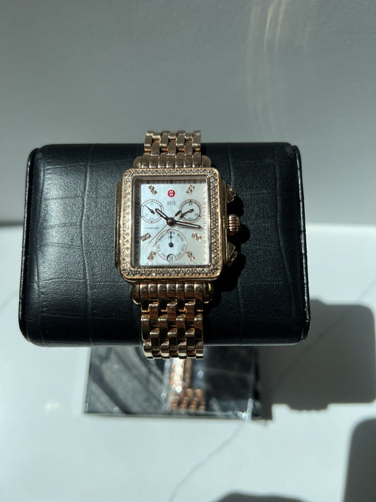 Michele Deco Day White Dial Diamond Bezel Rose-Gold Ladies Watch MWW06P000109