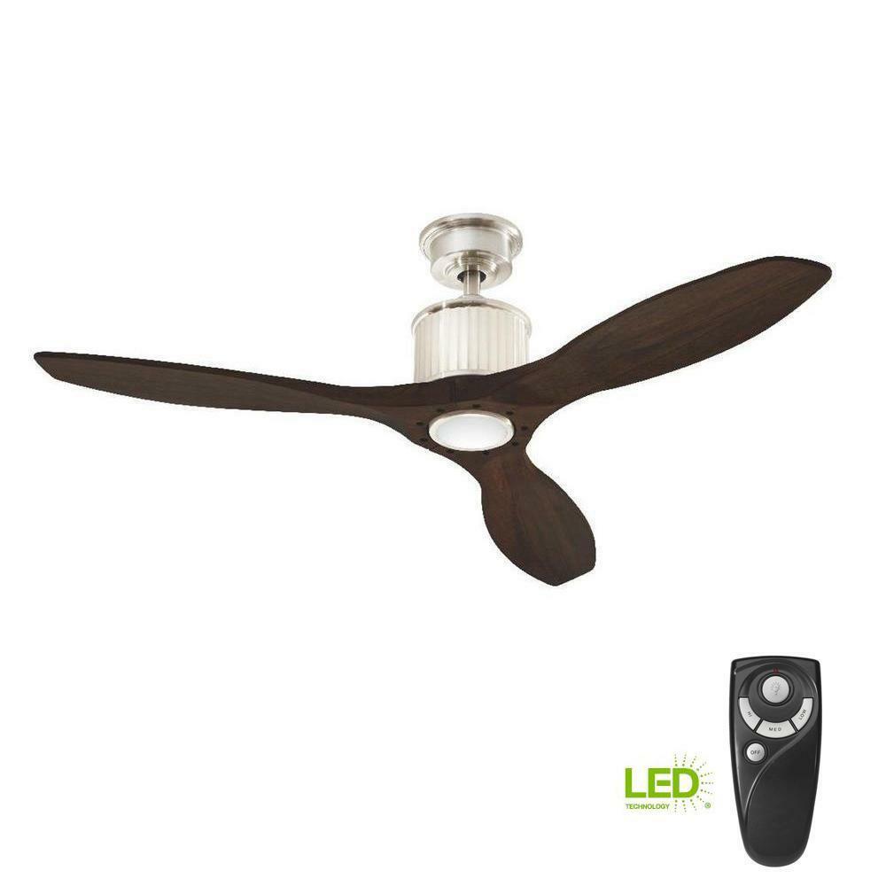 52 in. Strong Real Wood Blades Ceiling Fan LED Light Kit Remote Standard Flush