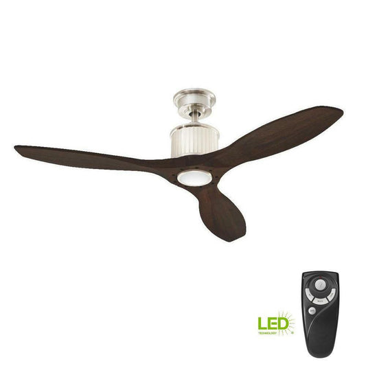 52 in. Strong Real Wood Blades Ceiling Fan LED Light Kit Remote Standard Flush