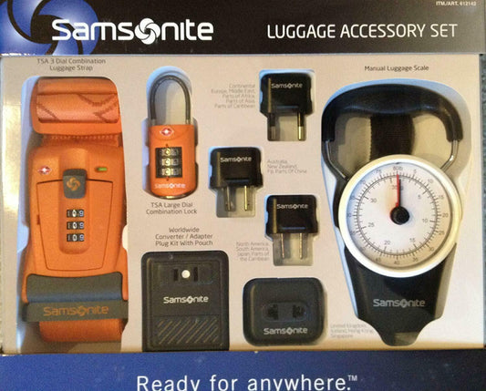 NEW Samsonite Luggage Accessory Set Scale, Lock, Strap & Adapter Damaged Box