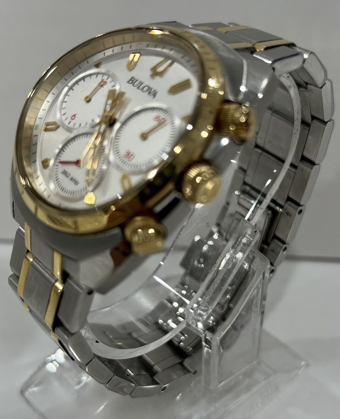 Bulova Men's CURV Quartz Chronograph Multi Dial Gold Tone 43mm Watch 98A157