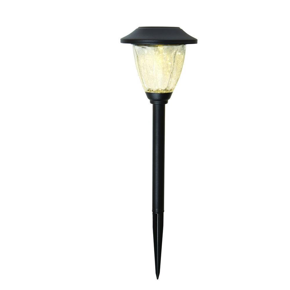 Hampton Bay Black Solar LED Crackle Glass Pathway Light Set (4-Pack) New
