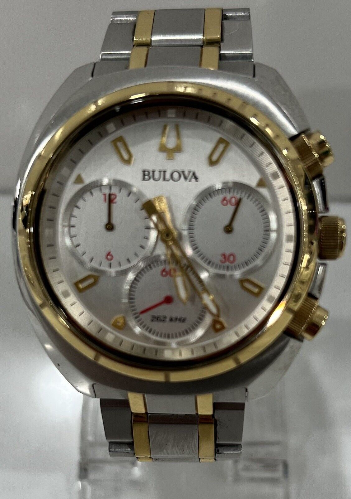 Bulova Men's CURV Quartz Chronograph Multi Dial Gold Tone 43mm Watch 98A157