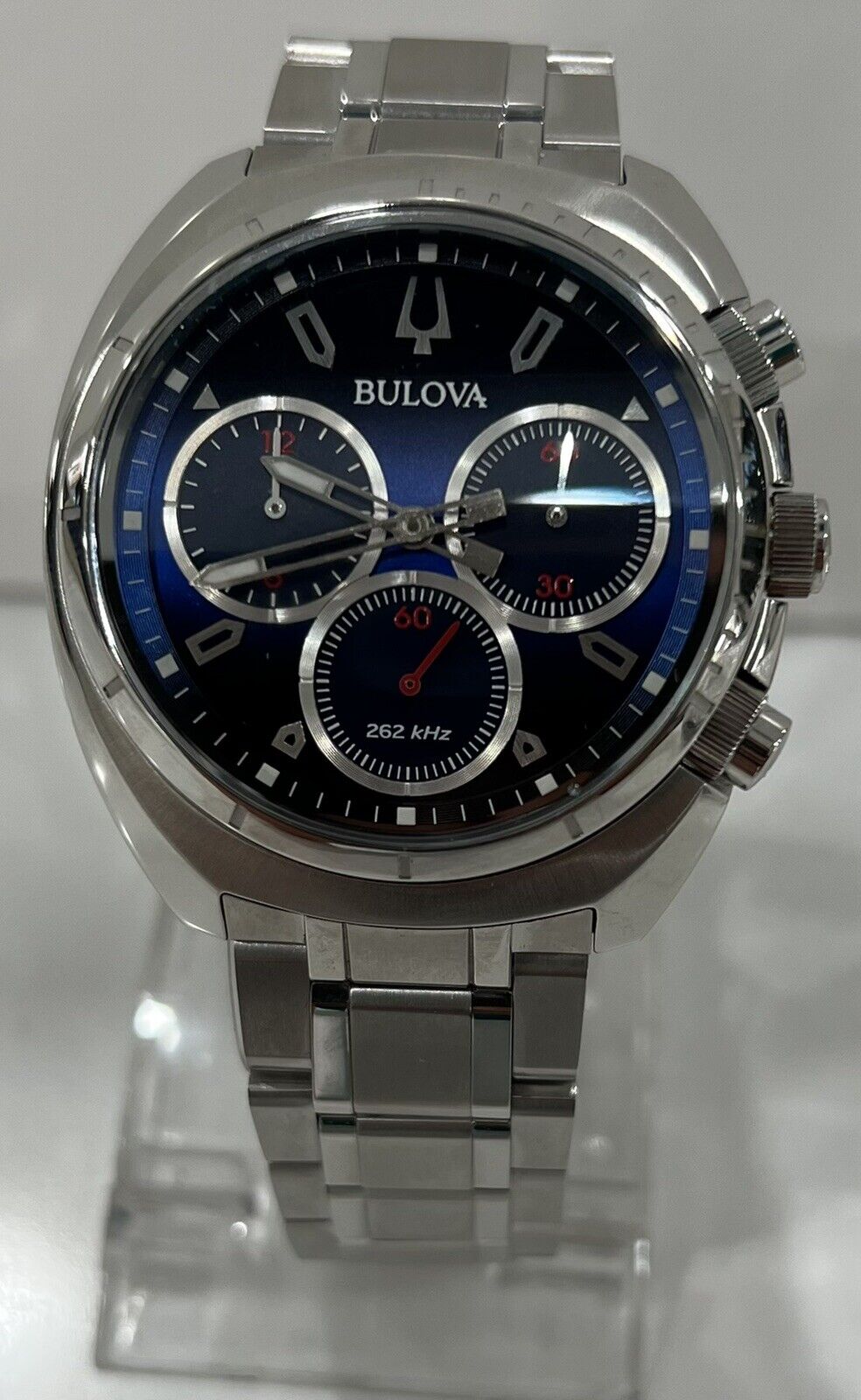 Bulova CURV Men's Quartz 262kHz Chronograph Blue Dial 43mm Watch 96A185