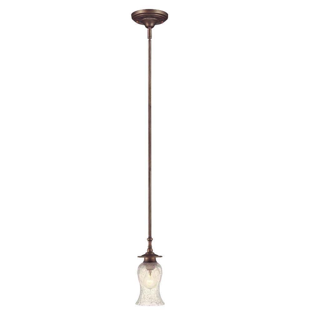 Hampton Bay Grace 1-Light Rubbed Bronze Mini Pendant with Seeded Glass Shade