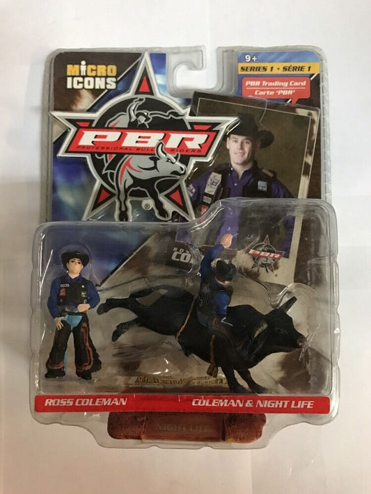 Ross Coleman & Night Life PBR Micro Icon Figure Trading Card Pro Bull Riding