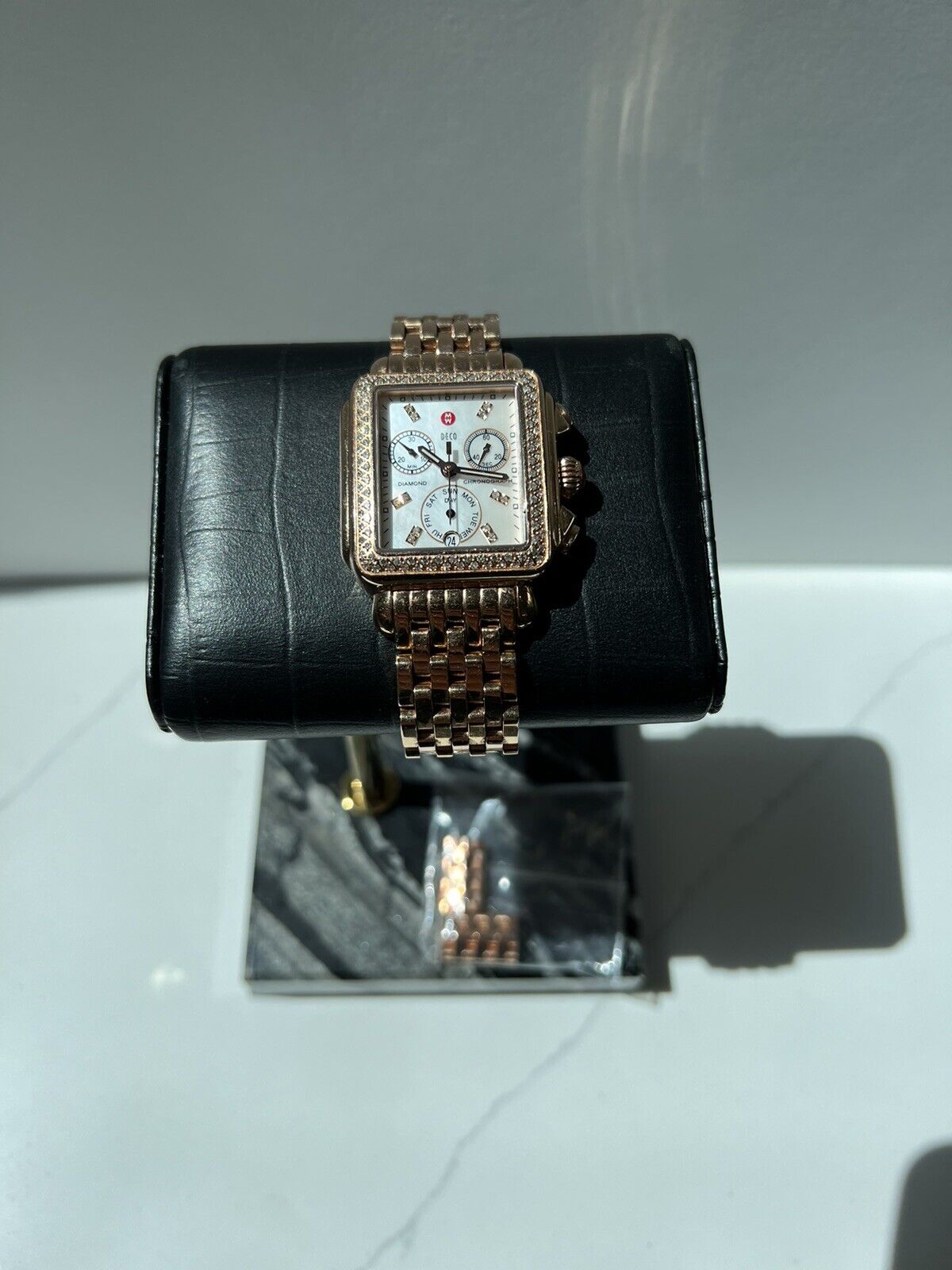 Michele Deco Day White Dial Diamond Bezel Rose-Gold Ladies Watch MWW06P000109