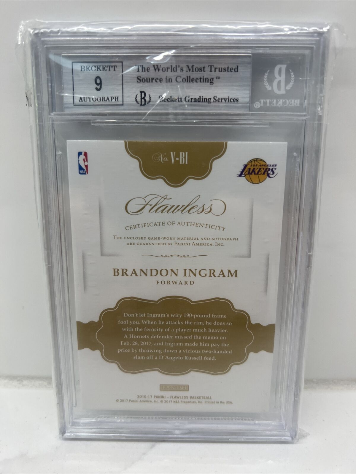 2016-17 Panini Flawless Brandon Ingram RPA Rookie lPatch 3 Color Auto /10