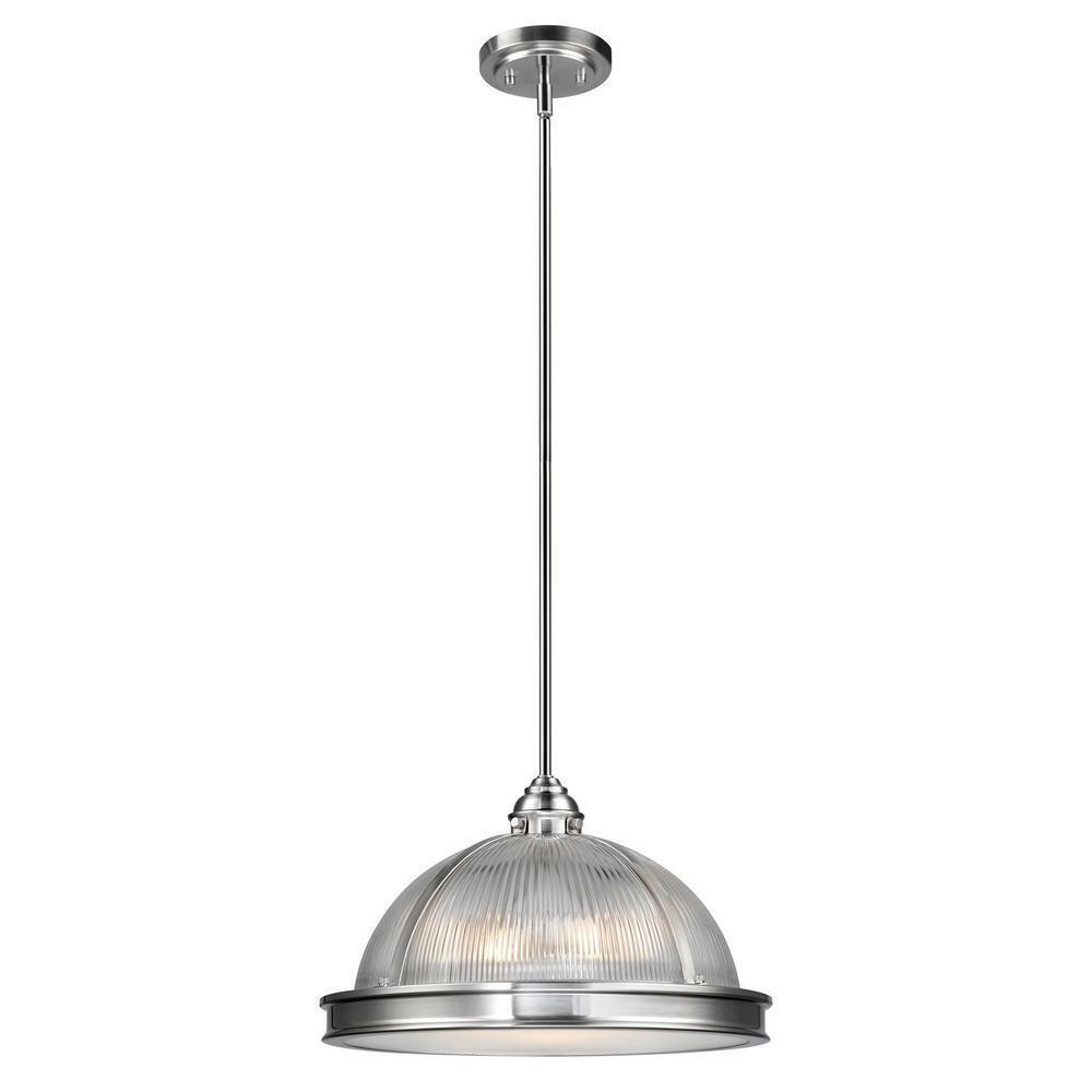 Globe Electric Tarley 3-Light Brushed Steel and Clear Glass Hanging Pendant