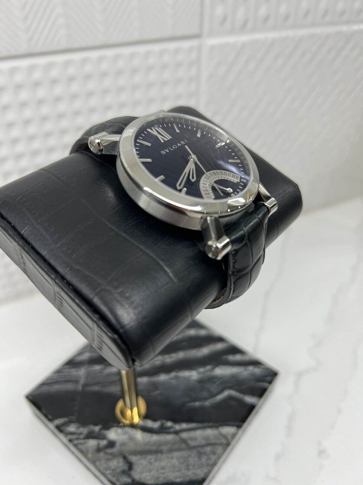 BVLGARI Automatic SOTIRIO BULGARI Black Dial Men's Watch Leather Band SB42BSLDR