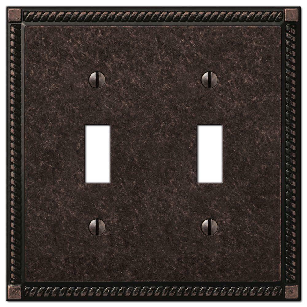 Hampton Bay Georgian 2 Toggle Wall Plate - Aged Bronze Cast Finish Classic New