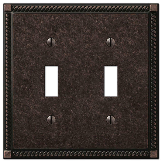 Hampton Bay Georgian 2 Toggle Wall Plate - Aged Bronze Cast Finish Classic New