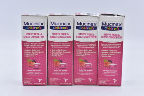 LOT O 4 Mucinex Children Stuffy Nose & Congestion, Very Berry, 4 oz, EXP: 02/24