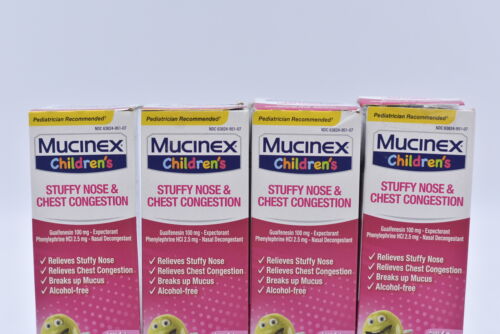 LOT O 4 Mucinex Children Stuffy Nose & Congestion, Very Berry, 4 oz, EXP: 02/24