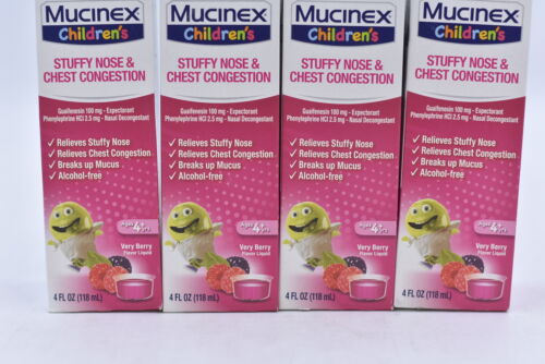 LOT O 4 Mucinex Children Stuffy Nose & Congestion, Very Berry, 4 oz, EXP: 02/24