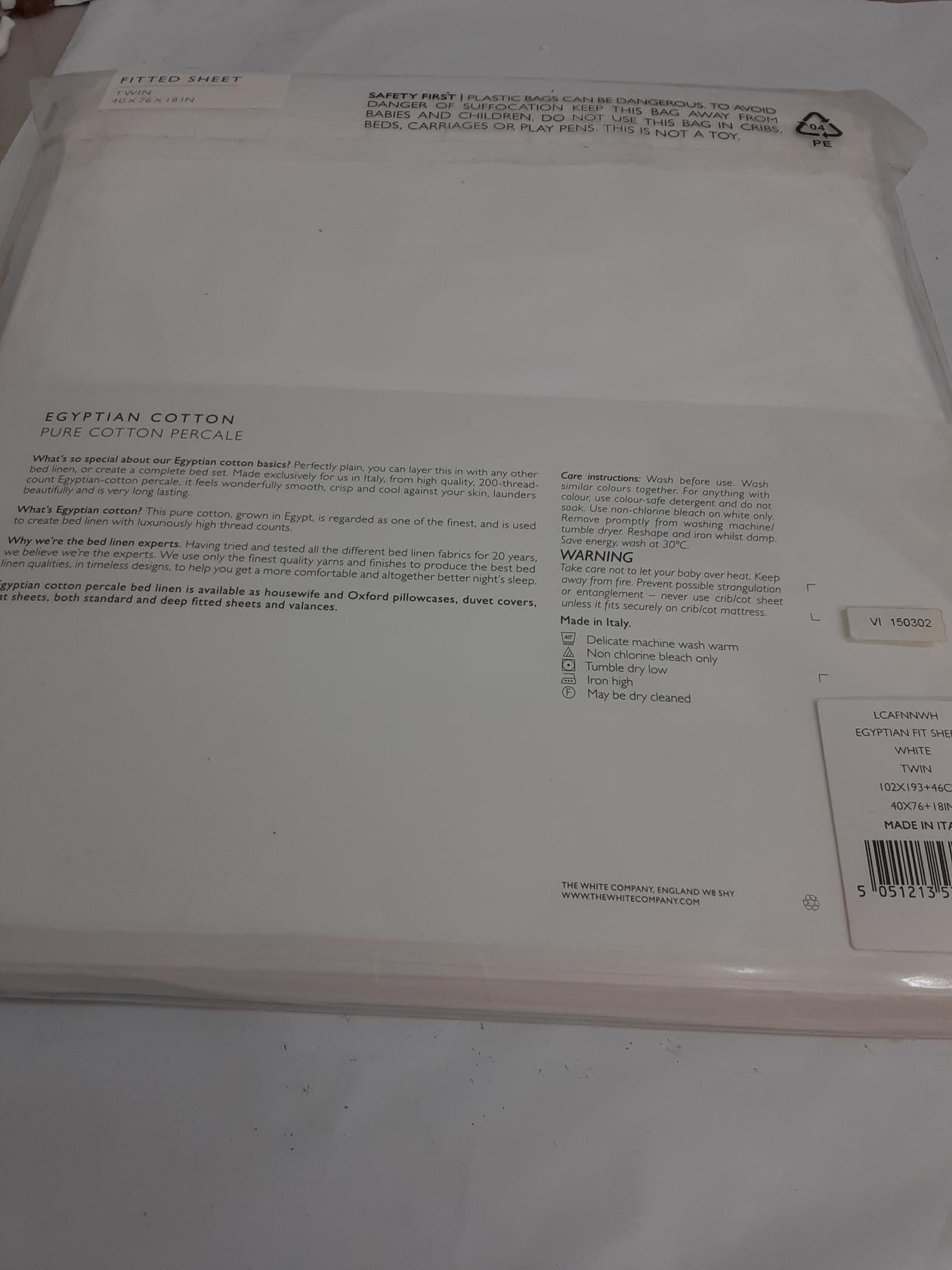 The White Company-London-One Twin Fitted Sheet- White--200 thread count-