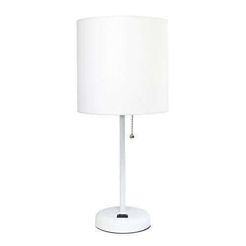 Limelights LT2024-WOW Stick Charging Outlet and Fabric Shade Table Lamp, White..