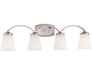 Minka Lavery Wall Light Fixtures 6964-84 Overland Park Glass Bath Vanity Lighting, 4 Light, Nickel