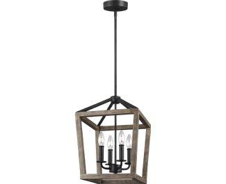 Feiss F3190/4WOW/AF Gannet Wood Lantern Pendant Lighting, Brown, 4-Light (12"W x 17"H) 240watts