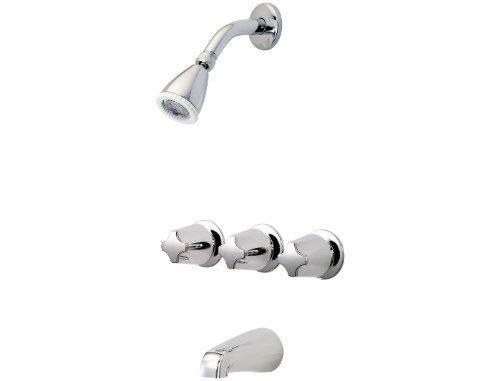 Pfister G01-3410 3-Handle Tub & Shower Faucet with Metal Verve Knob Handles, Polished Chrome, 2.0 gpm