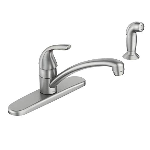 Moen Adler Single-Handle Low Arc Standard Kitchen Faucet with Side Sprayer in Spot Resist Stainless