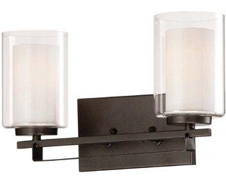 Minka Lavery Wall Light Fixtures 6102-172 Parsons Studio Glass Bath Vanity Lighting, 2 Light, Smoked Iron