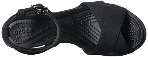Crocs Women's Leigh II Cross-Strap Ankle Wedge Sandal, Black/Black, 7 M US