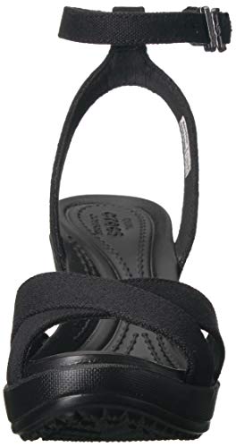 Crocs Women's Leigh II Cross-Strap Ankle Wedge Sandal, Black/Black, 7 M US