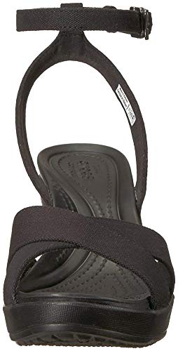 Crocs Women's Leigh II Cross-Strap Ankle Wedge Sandal, Black/Black, 7 M US