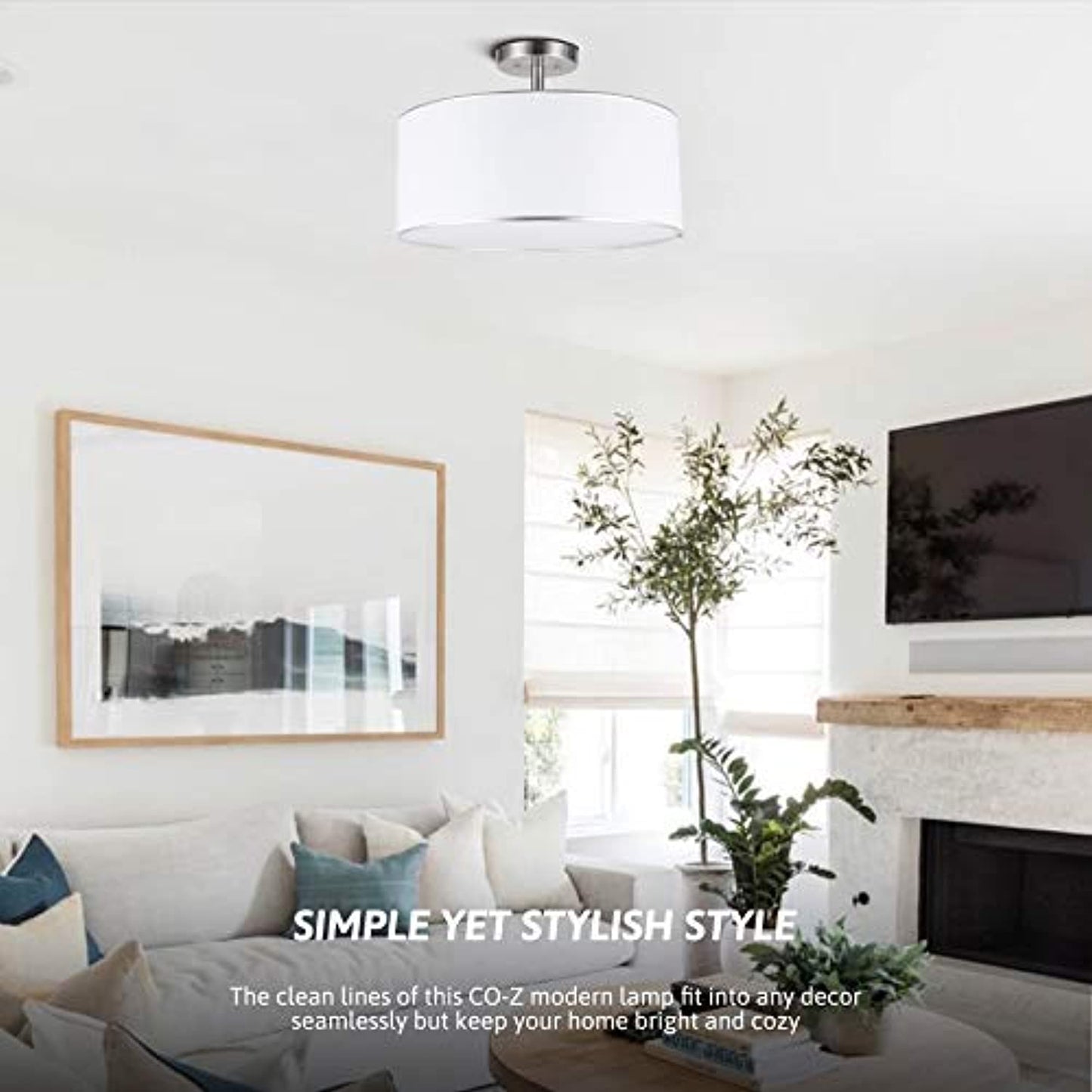 CO-Z 18" Brushed Nickel 3 Light Drum Chandelier with Diffused Shade -SOLD AS IS-